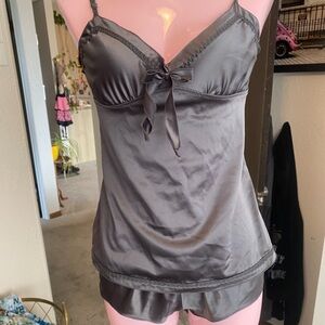 Vintage La Senza Gray Satin Chemise and Short Set